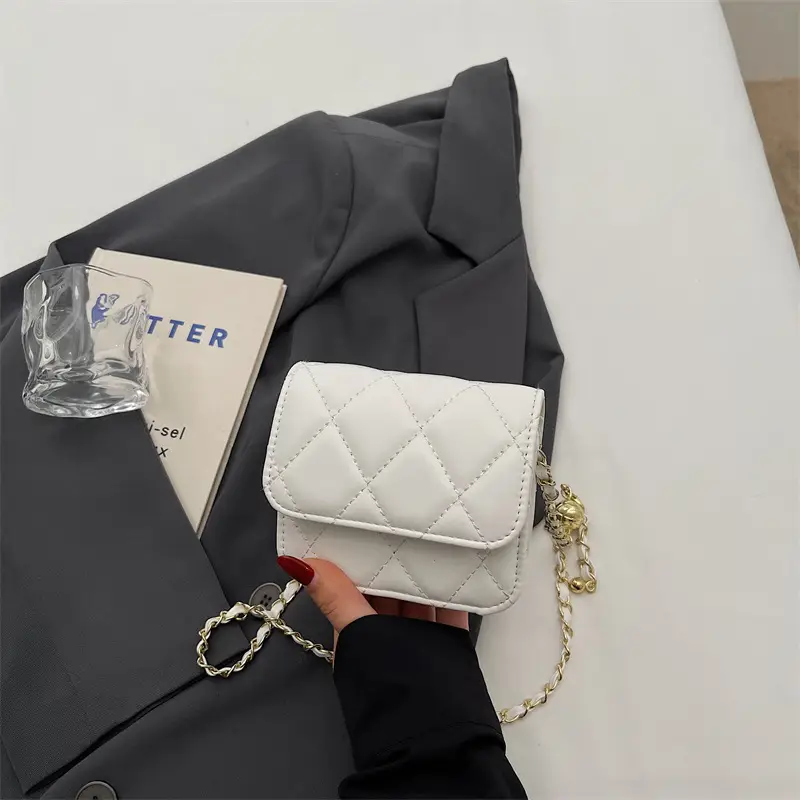 Women Quilted Gold Chain Crossbody Bag - Image 2