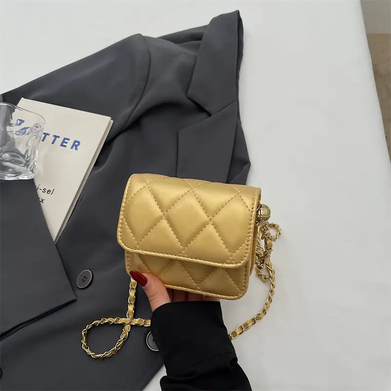 Women Quilted Gold Chain Crossbody Bag - Image 3