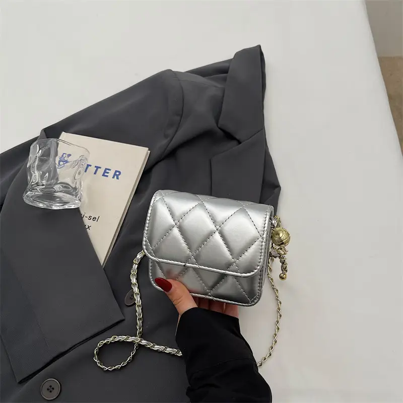 Women Quilted Gold Chain Crossbody Bag - Image 4