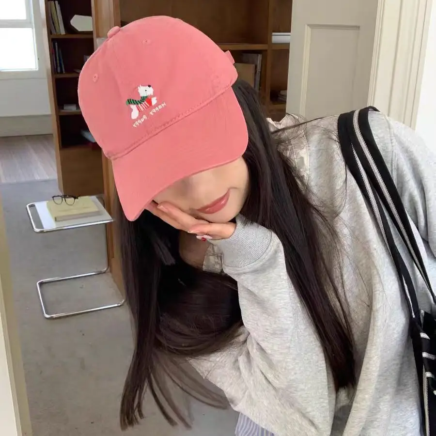 Women Pink Embroidered Baseball Cap with Duckbill Design - Image 9
