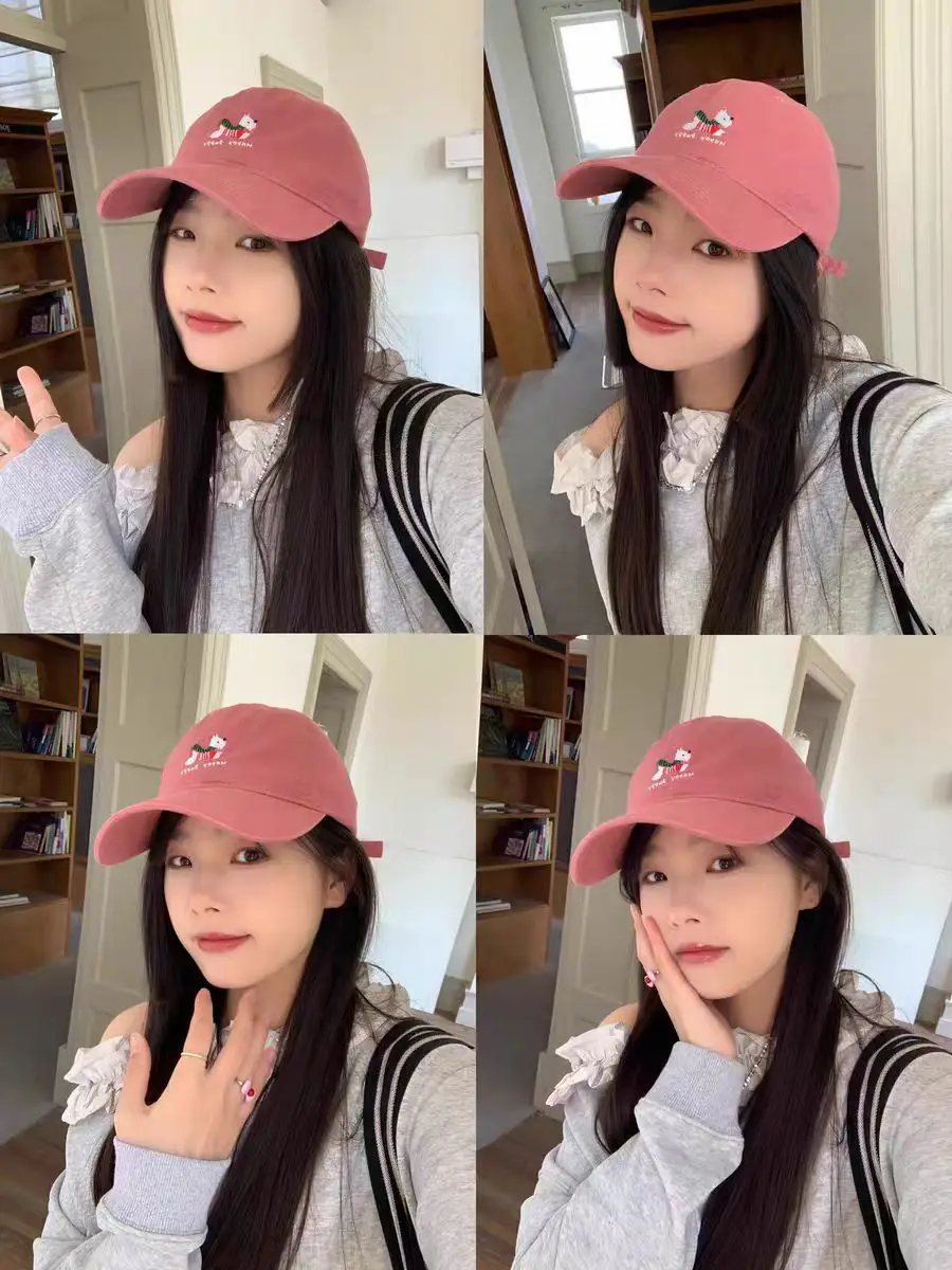Women Pink Embroidered Baseball Cap with Duckbill Design — feature 12