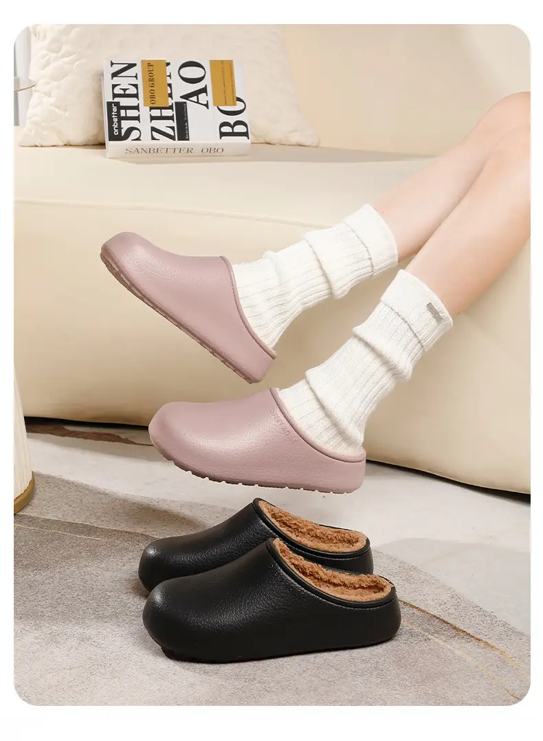 Cotton Slippers with Plush Lining, Closed-Toe, Women's New Style, Non-Slip, Waterproof, Antibacterial Birkenstock-Style Cotton Slippers for Outdoor Wear, Warm for Autumn and Winter — feature 11