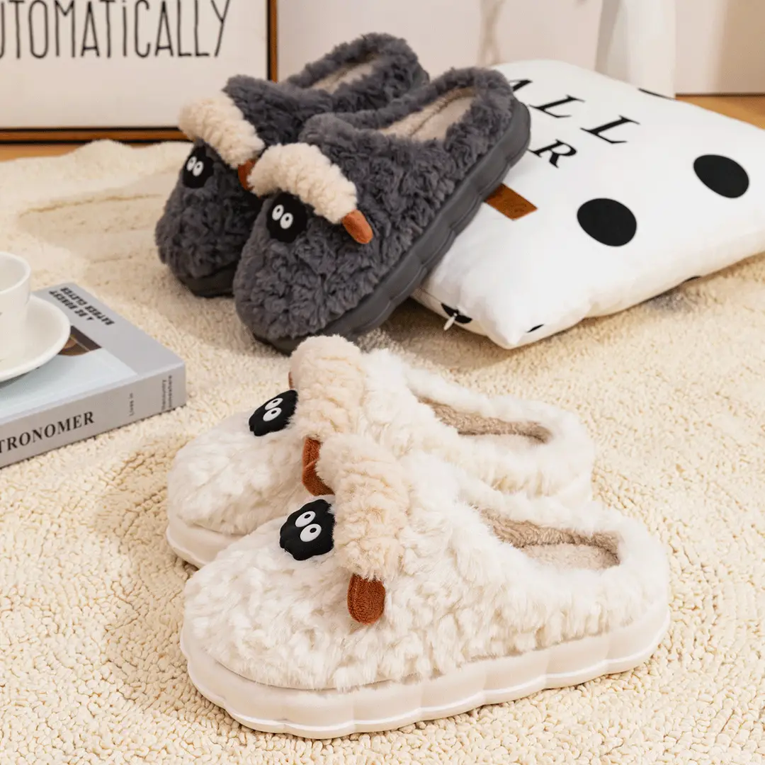 Cute Cotton Slippers for Women in Winter Indoor Home Thick-Soled Fleece-Lined Warm Couple Plush Cartoon Lamb Cotton Slippers for Men - Image 15