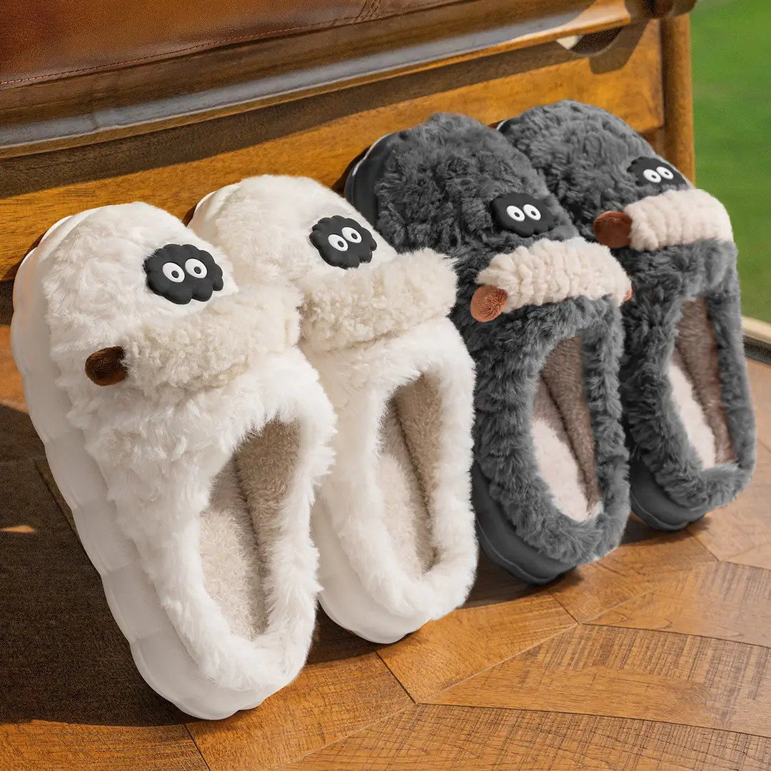 Cute Cotton Slippers for Women in Winter Indoor Home Thick-Soled Fleece-Lined Warm Couple Plush Cartoon Lamb Cotton Slippers for Men - Image 16