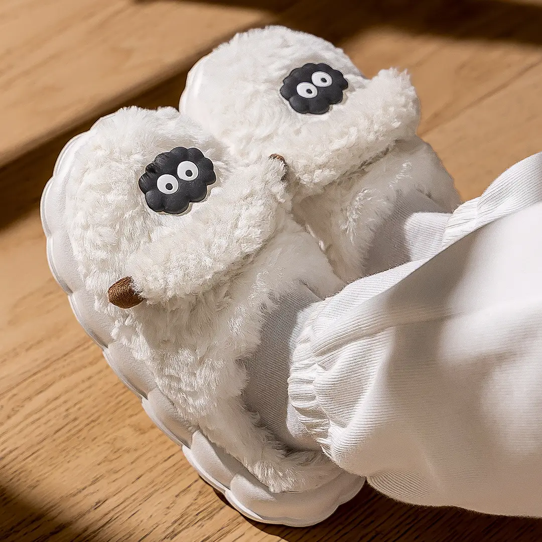 Cute Cotton Slippers for Women in Winter Indoor Home Thick-Soled Fleece-Lined Warm Couple Plush Cartoon Lamb Cotton Slippers for Men - Image 18