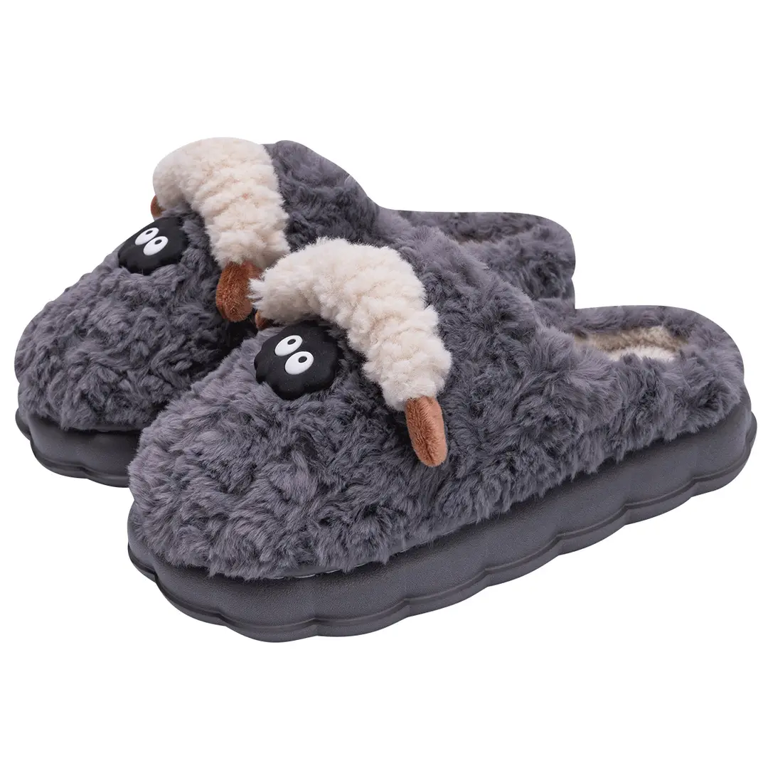 Cute Cotton Slippers for Women in Winter Indoor Home Thick-Soled Fleece-Lined Warm Couple Plush Cartoon Lamb Cotton Slippers for Men - Image 19