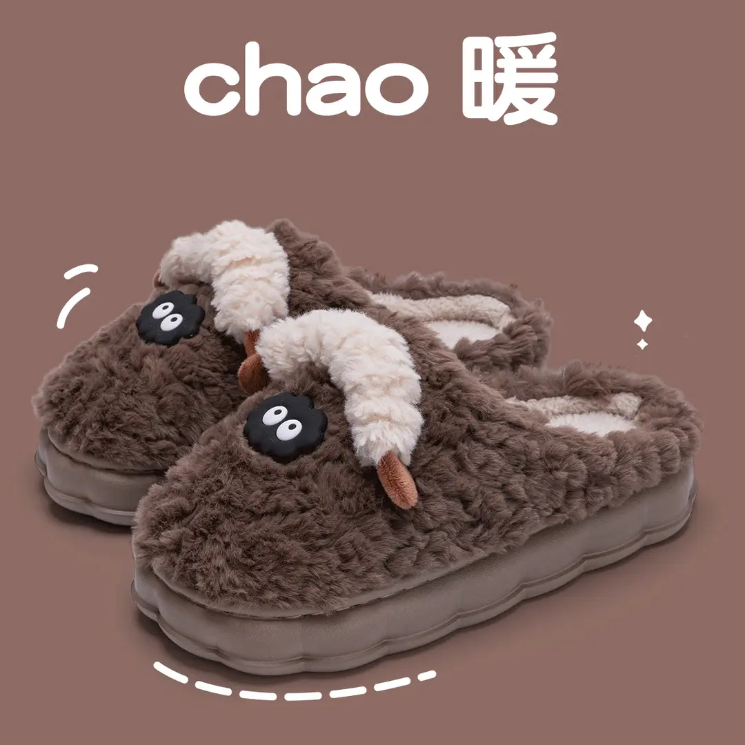 Cute Cotton Slippers for Women in Winter Indoor Home Thick-Soled Fleece-Lined Warm Couple Plush Cartoon Lamb Cotton Slippers for Men - Image 4