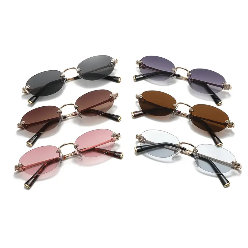 2026 Oval Rimless Sunglasses European American Retro Trendy Street Style - Image 9
