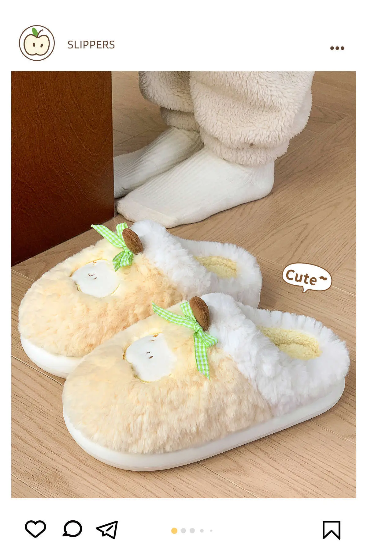 Women Pink Plush Bow Slippers Winter Warm Indoor — feature 1