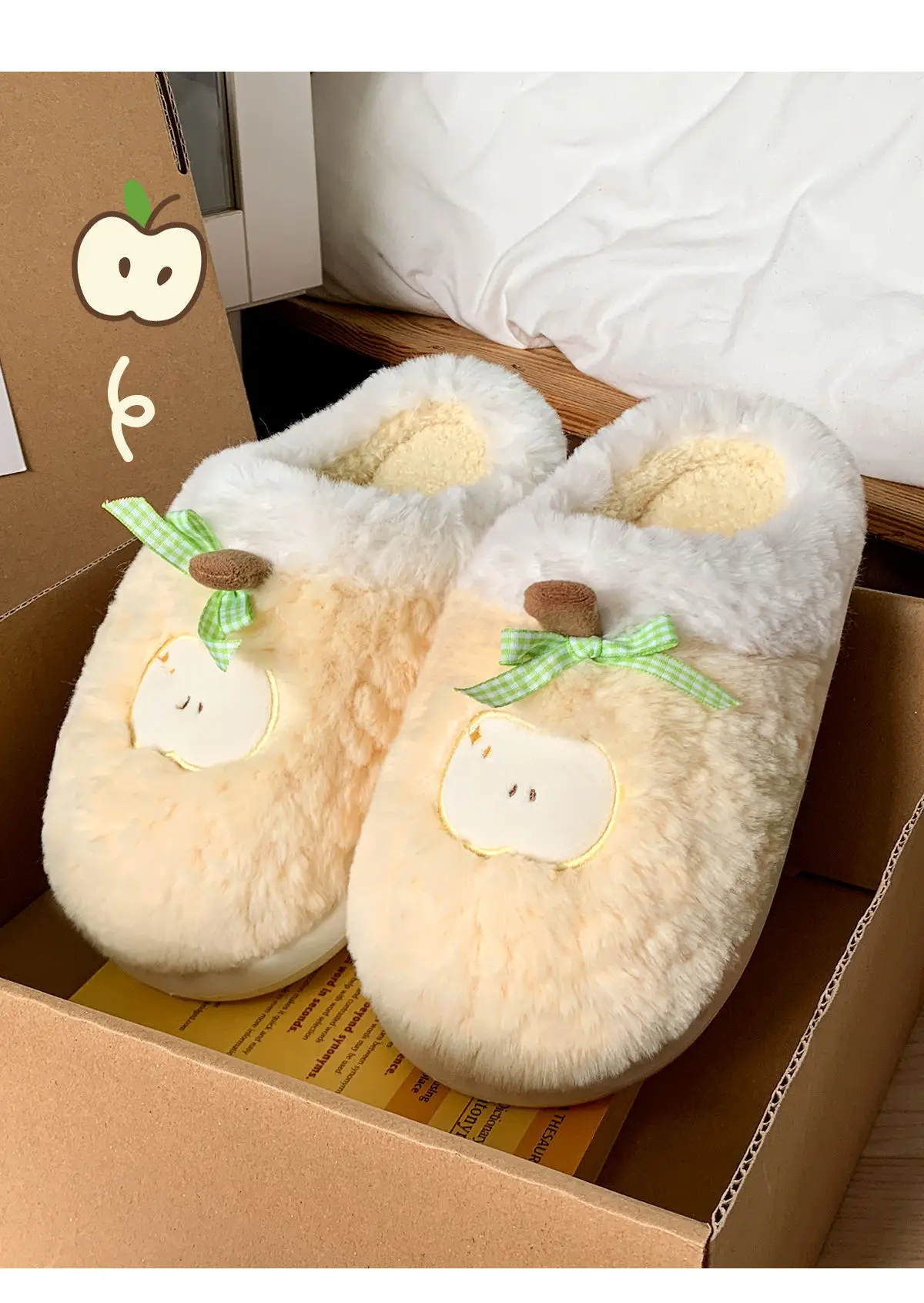 Women Pink Plush Bow Slippers Winter Warm Indoor — feature 14