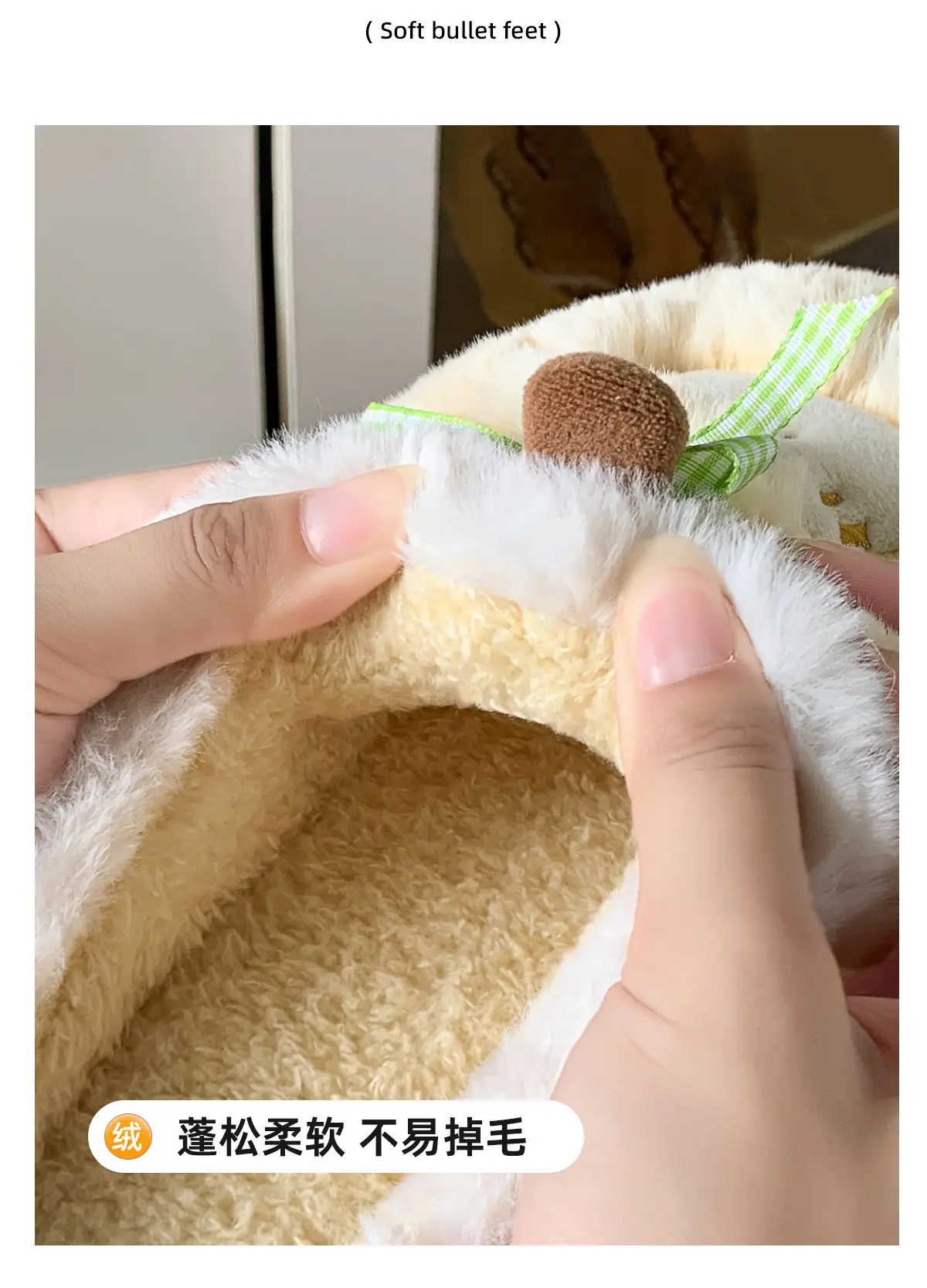 Women Pink Plush Bow Slippers Winter Warm Indoor — feature 6
