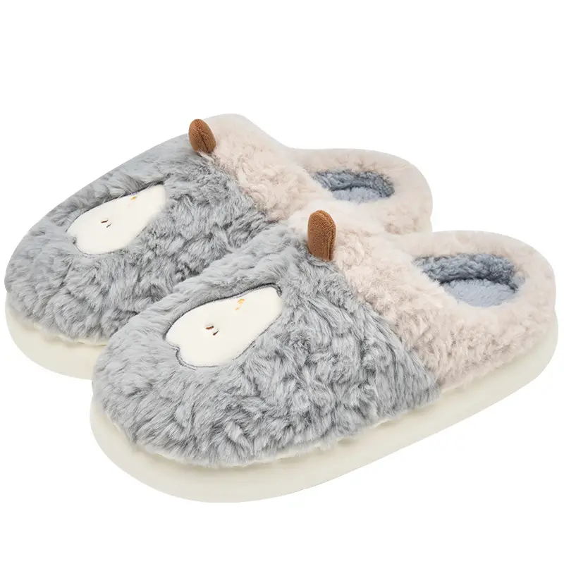 Women Pink Plush Bow Slippers Winter Warm Indoor
