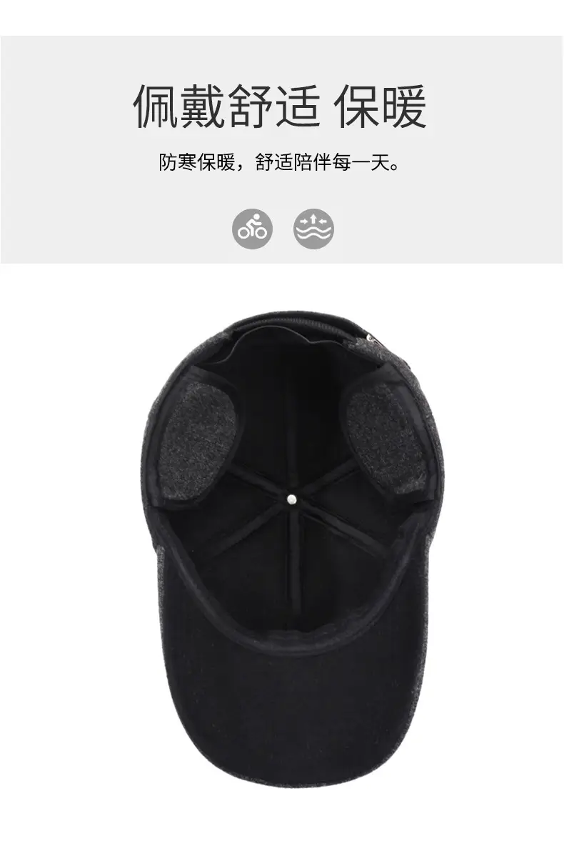 Men Woolen Winter Cap with Ear Protection Black — feature 5