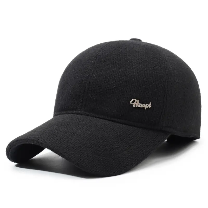Men Winter Wool Cap Black Warm Baseball