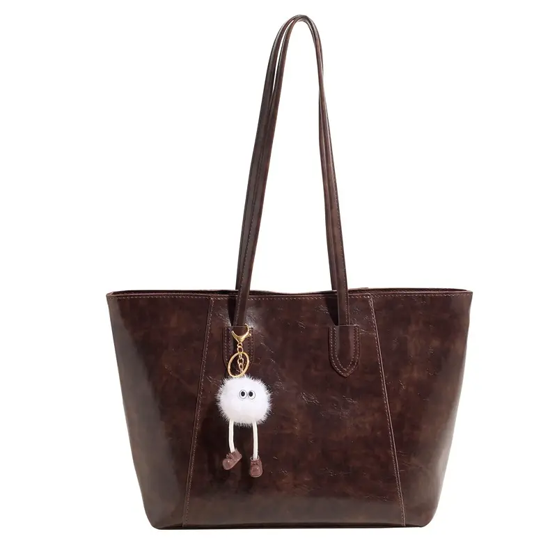 Women Large Capacity Shoulder Bag Brown Leather 2025