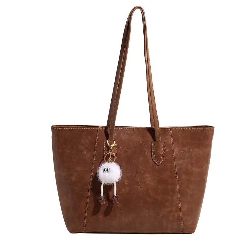 Women Large Capacity Shoulder Bag Brown Leather 2025