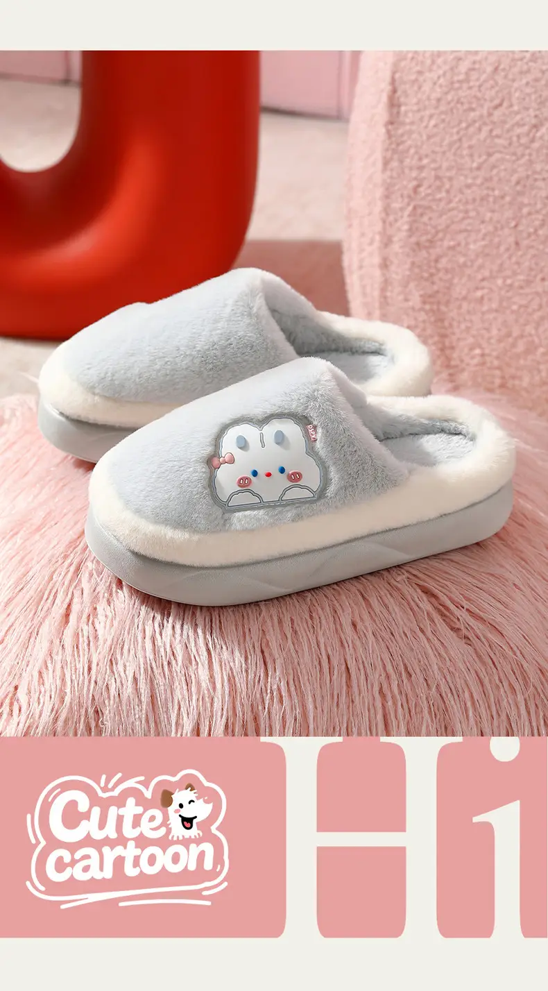 Cotton Slippers for Women in Autumn and Winter, Cute Puppy Plush Slippers, Indoor Home, Warm, Household, Non-Slip, Thick-Soled Couple — feature 13