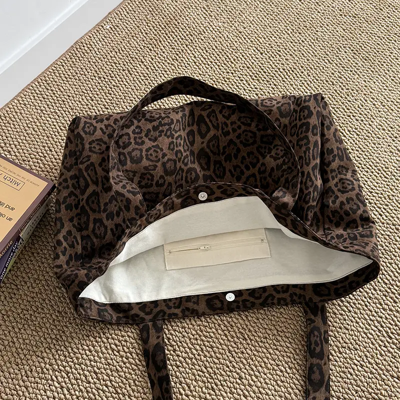 Leopard Print Large Tote Bag Shoulder Handheld Korean Style - Image 5