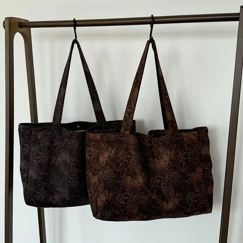 Leopard Print Large Tote Bag Shoulder Handheld Korean Style - Image 6