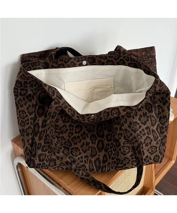 Leopard Print Large Tote Bag Shoulder Handheld Korean Style — feature 11