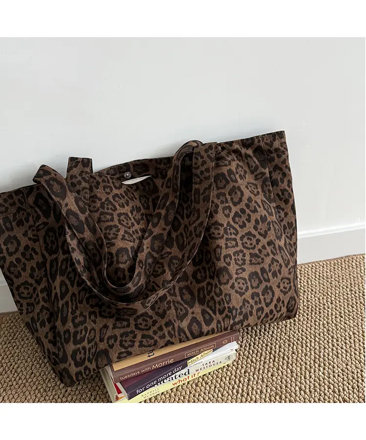 Leopard Print Large Tote Bag Shoulder Handheld Korean Style — feature 8