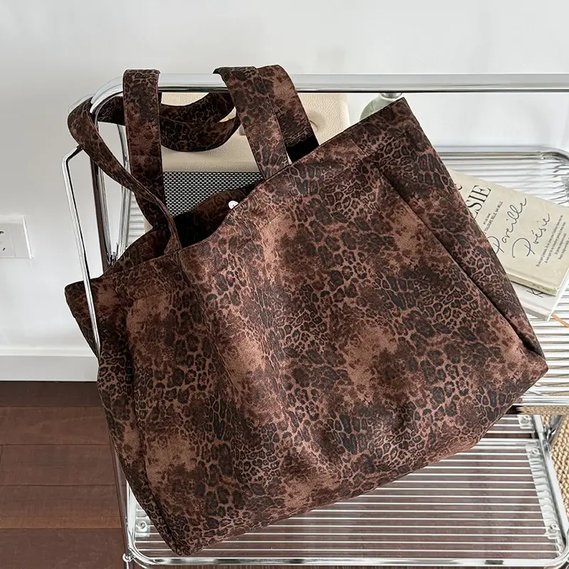 Leopard Print Large Tote Bag Shoulder Handheld Korean Style - Image 2