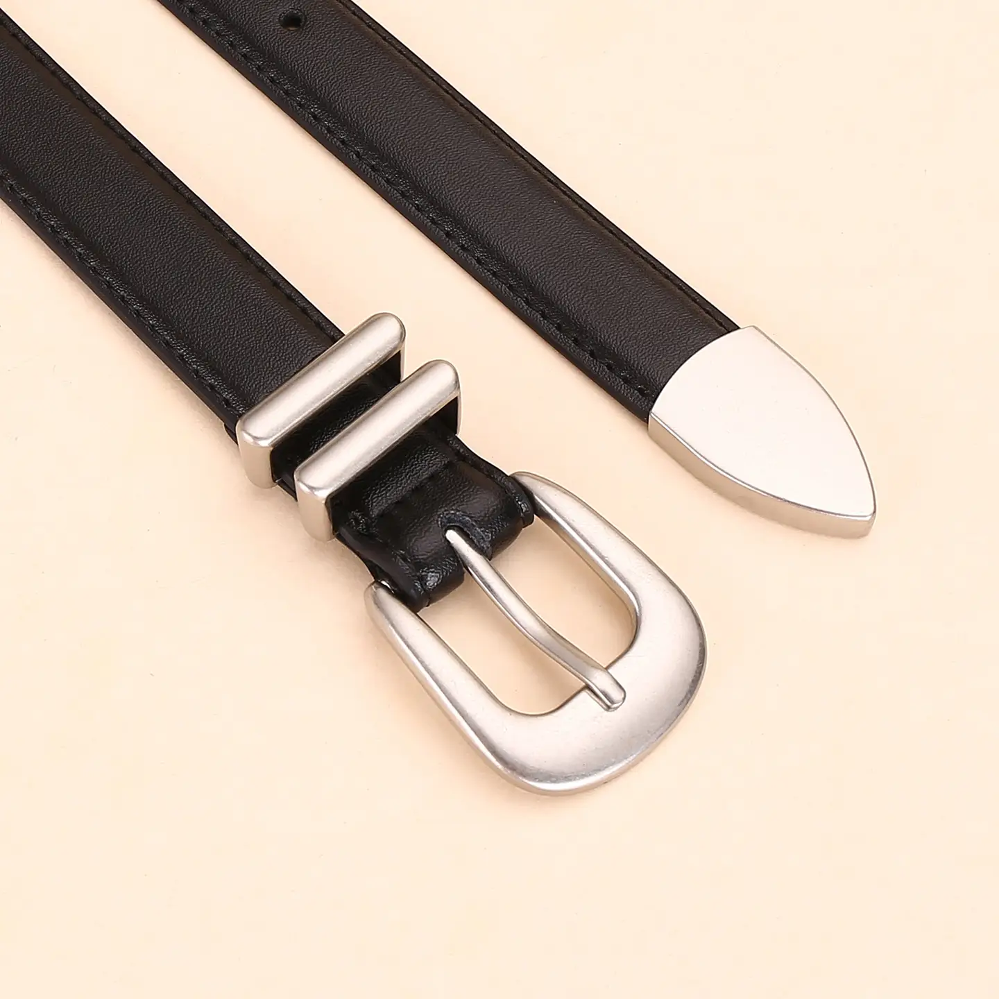 Women's Black Cowhide Belt with Silver Buckle