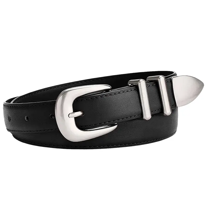 Women's Black Cowhide Belt with Silver Buckle