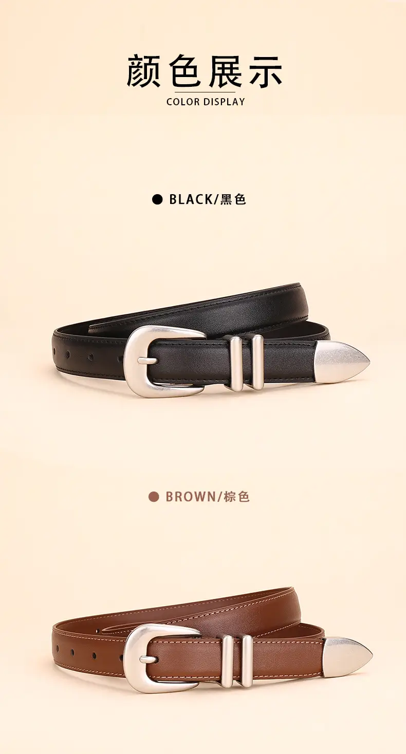 Women's Black Cowhide Belt with Silver Buckle — feature 11