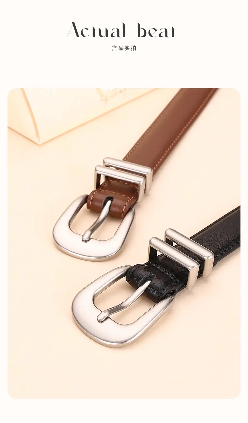 Women's Black Cowhide Belt with Silver Buckle — feature 14