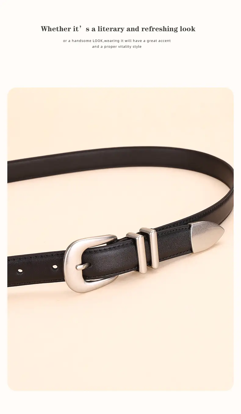 Women's Black Cowhide Belt with Silver Buckle — feature 15