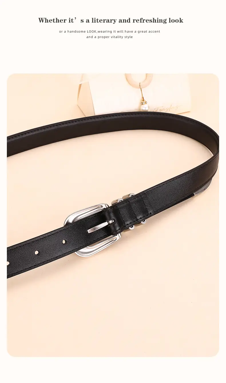 Women's Black Cowhide Belt with Silver Buckle — feature 16