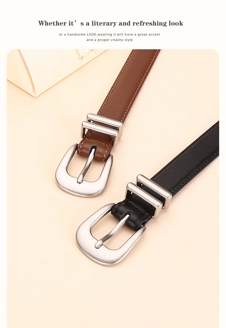 Women's Black Cowhide Belt with Silver Buckle — feature 17
