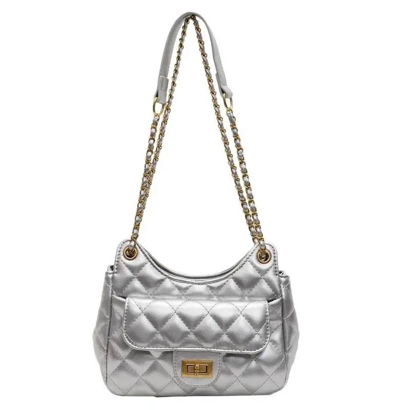 White Rhombus Chain Shoulder Bag for Women - Image 12