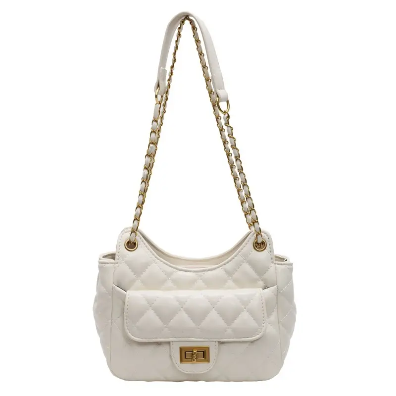 White Rhombus Chain Shoulder Bag for Women - Image 2