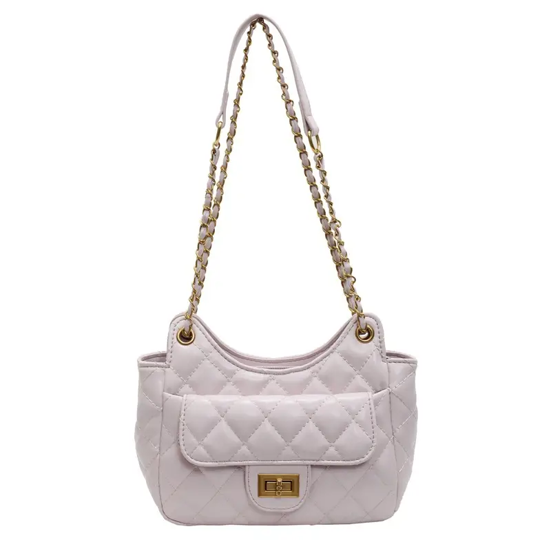 White Rhombus Chain Shoulder Bag for Women - Image 4
