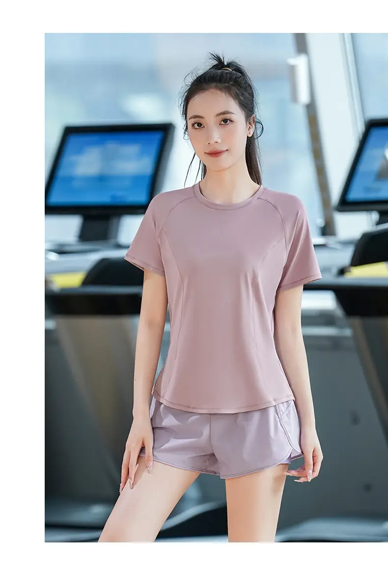 Sports Short-Sleeved T-Shirt Women's Summer Thin Running Training Fitness Suit Quick-Drying Large Size Fat mm High Elastic Yoga Top — feature 11