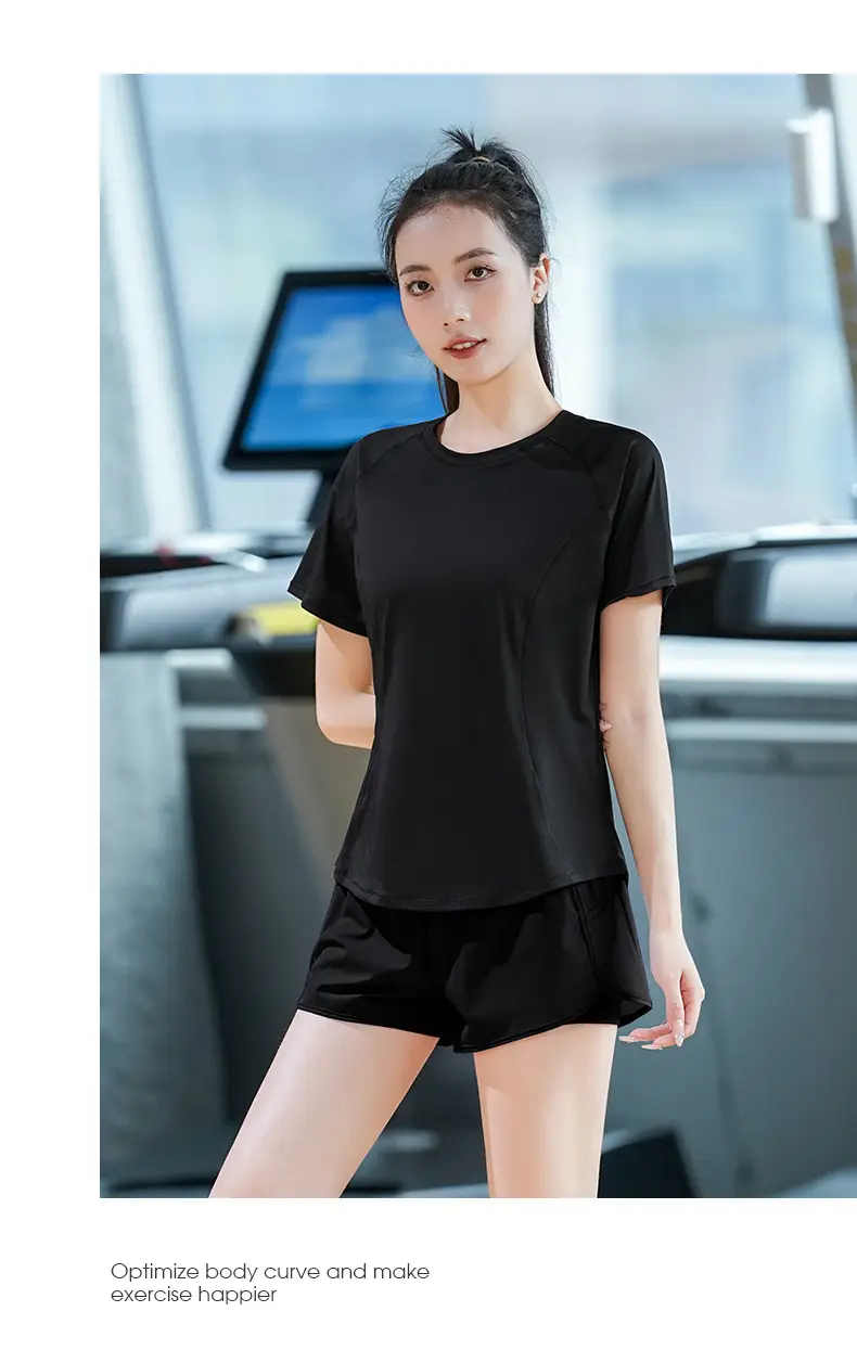 Sports Short-Sleeved T-Shirt Women's Summer Thin Running Training Fitness Suit Quick-Drying Large Size Fat mm High Elastic Yoga Top — feature 13
