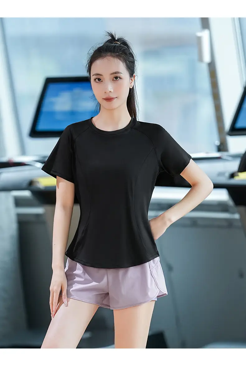 Sports Short-Sleeved T-Shirt Women's Summer Thin Running Training Fitness Suit Quick-Drying Large Size Fat mm High Elastic Yoga Top — feature 15
