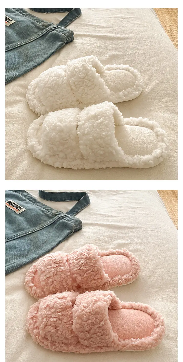 Women's White Fur Stuffed Cotton Slippers Winter — feature 16