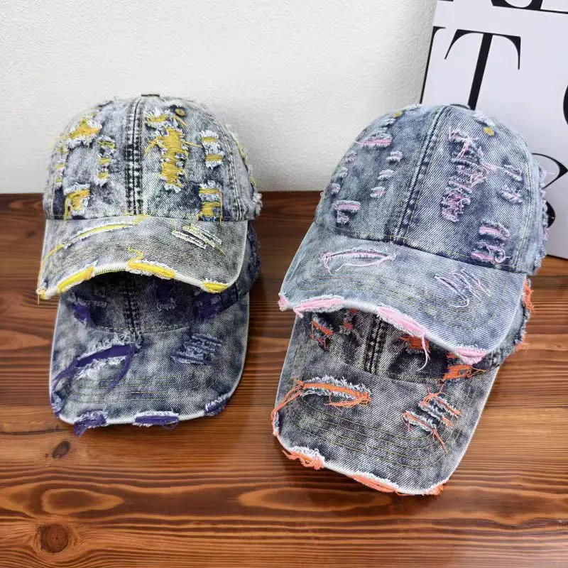 Denim Ripped Duckbill Cap for Men Women Spring Autumn Street Fashion