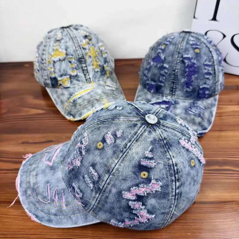 Denim Ripped Duckbill Cap for Men Women Spring Autumn Street Fashion