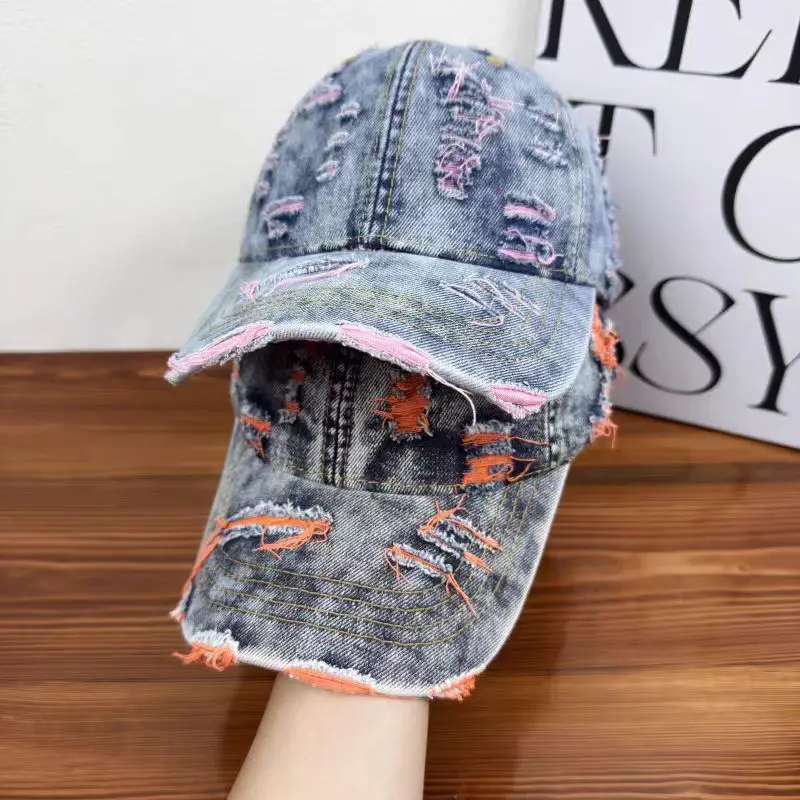 Denim Ripped Duckbill Cap for Men Women Spring Autumn Street Fashion