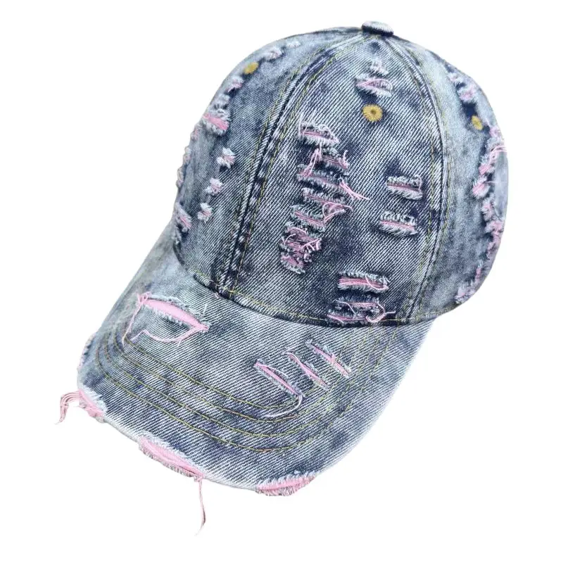 Denim Ripped Duckbill Cap for Men Women Spring Autumn Street Fashion