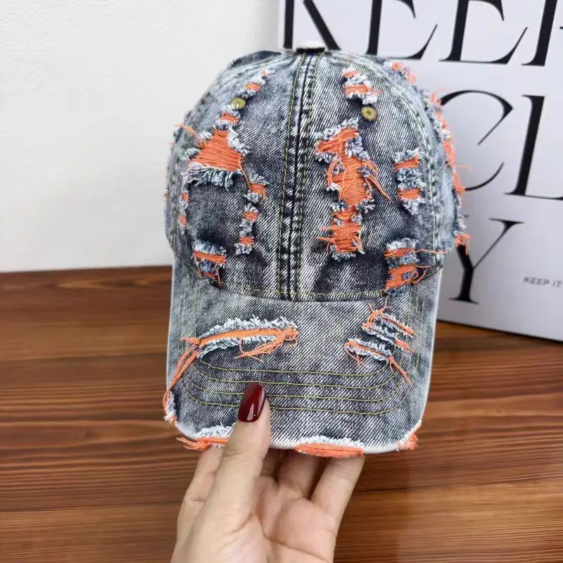 Denim Ripped Duckbill Cap for Men Women Spring Autumn Street Fashion — feature 10