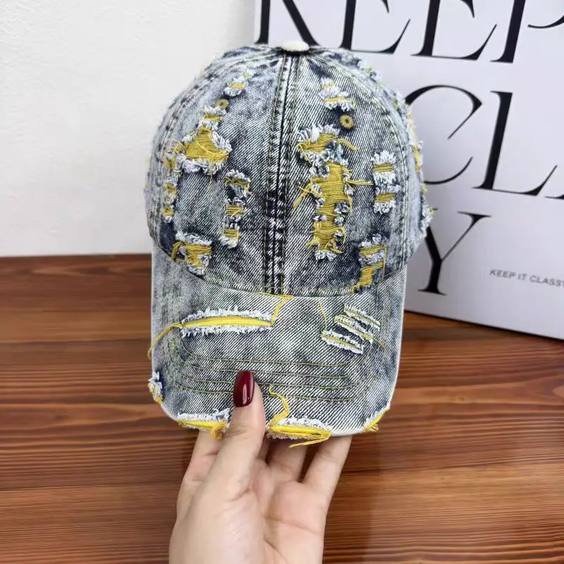 Denim Ripped Duckbill Cap for Men Women Spring Autumn Street Fashion — feature 11
