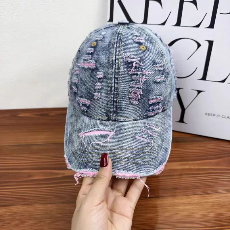 Denim Ripped Duckbill Cap for Men Women Spring Autumn Street Fashion
