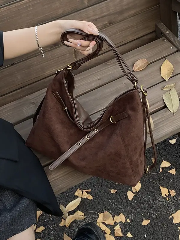 Maillard Suede Shoulder Messenger Bag Brown 2024 - Image 6
