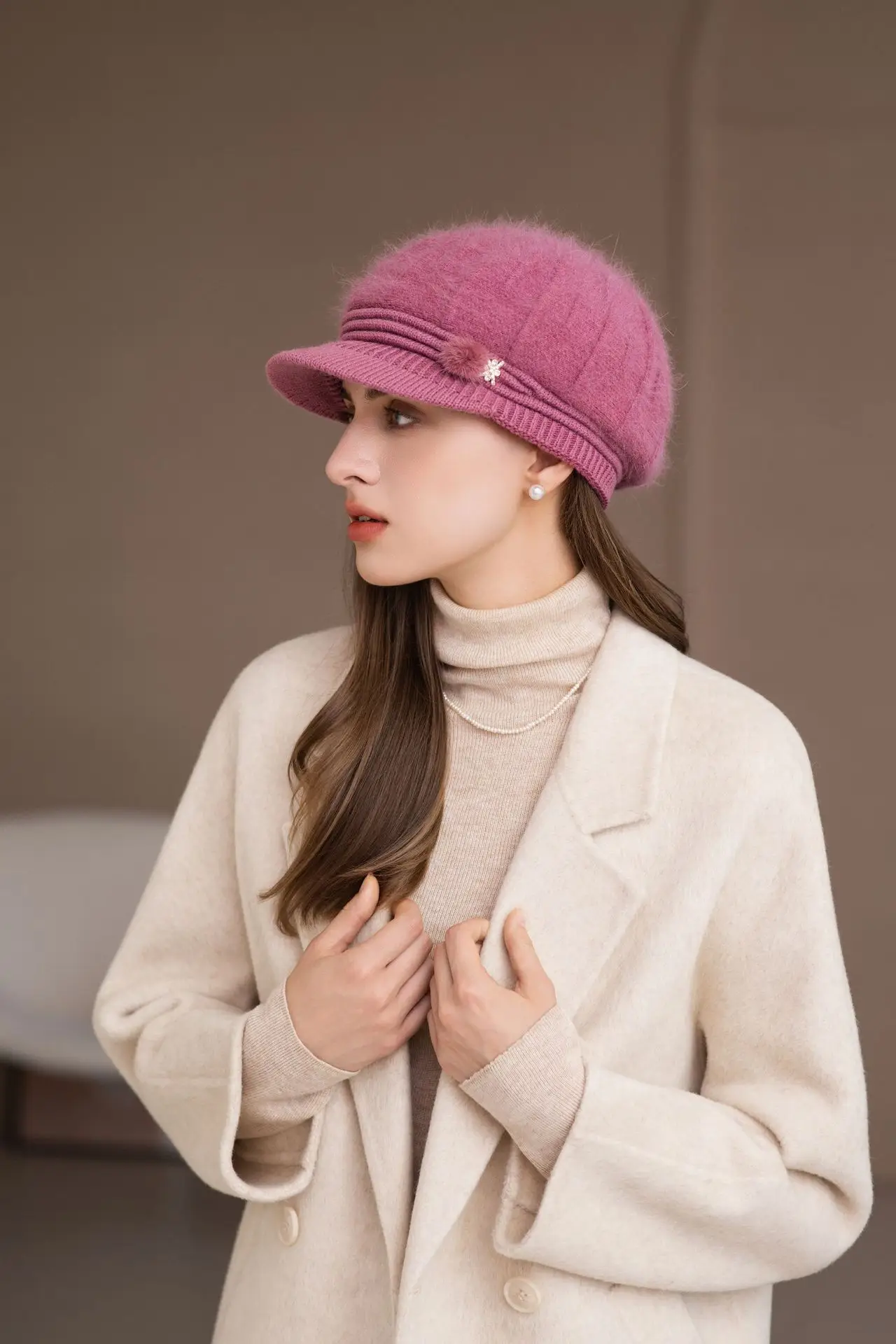 Pink Woolen Hat for Women Winter Warm Knitted — feature 20