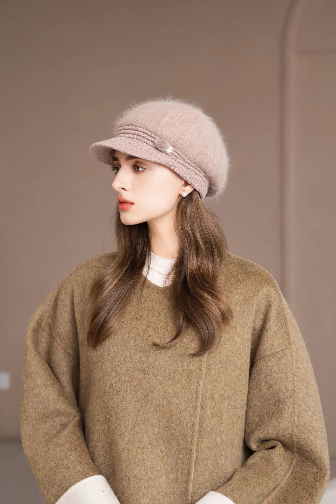 Pink Woolen Hat for Women Winter Warm Knitted — feature 9